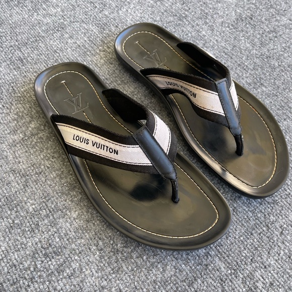 Louis Vuitton Black and White Canvas Flip Flops - Picture 1 of 11
